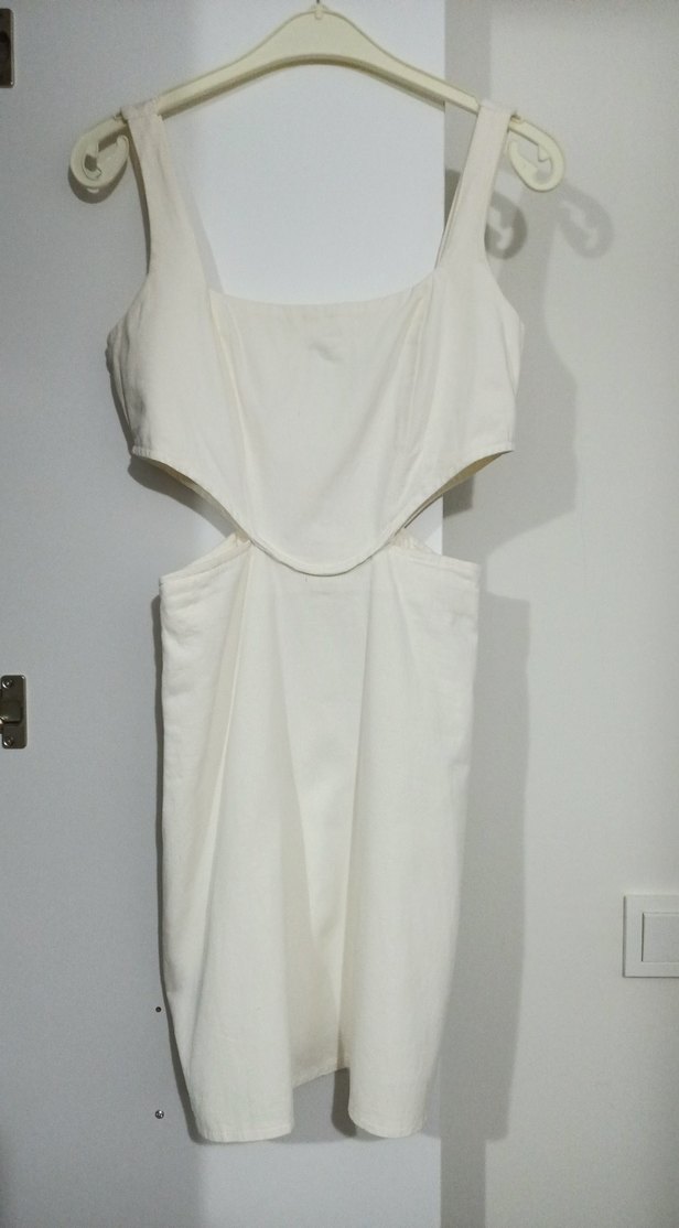 Beyaz Straplez Midi Bohem Elbise - Görsel 4