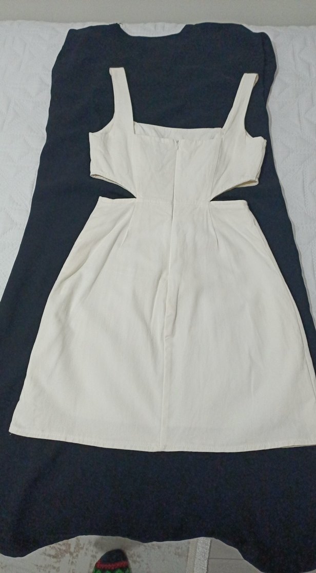 Beyaz Straplez Midi Bohem Elbise - Görsel 2