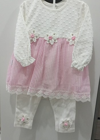 Dantel Detaylı Pembe Kız Bebek Takımı - Görsel 3