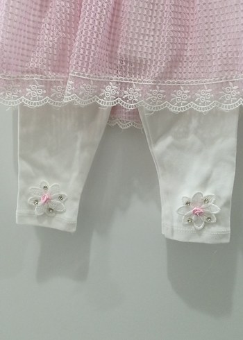 Dantel Detaylı Pembe Kız Bebek Takımı - Görsel 2