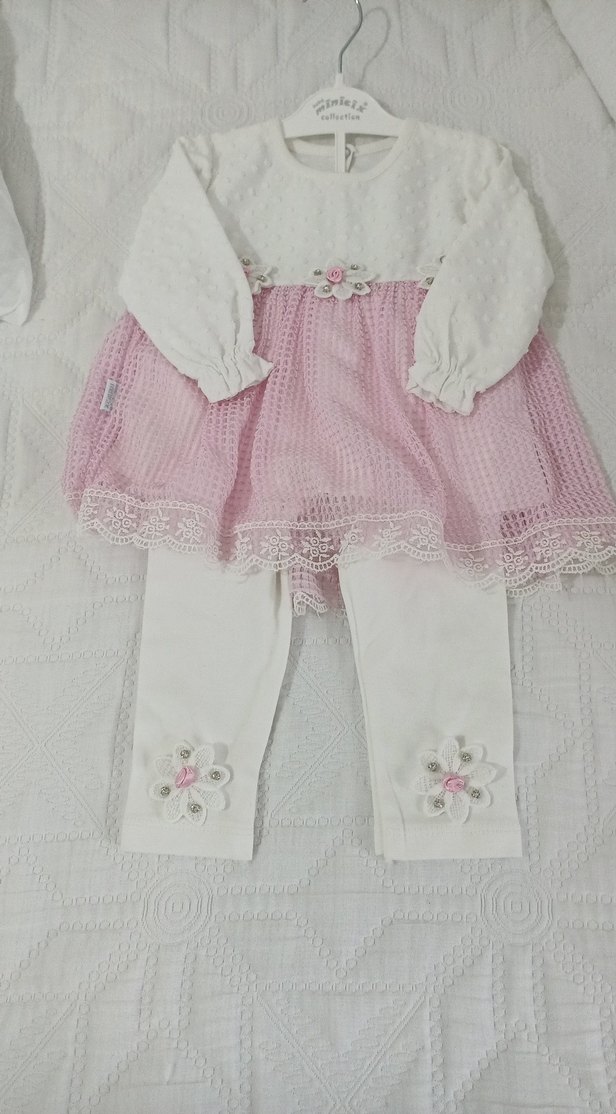 Dantel Detaylı Pembe Kız Bebek Takımı - Görsel 5