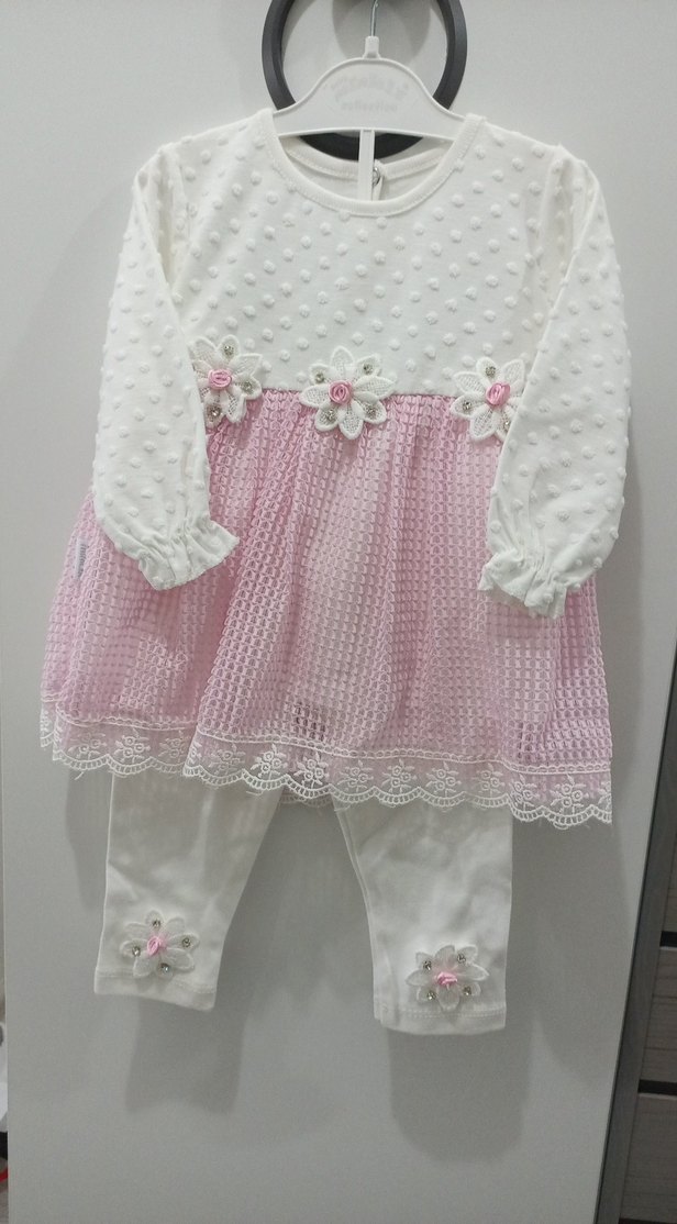 Dantel Detaylı Pembe Kız Bebek Takımı - Görsel 3