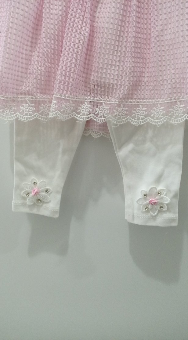 Dantel Detaylı Pembe Kız Bebek Takımı - Görsel 2