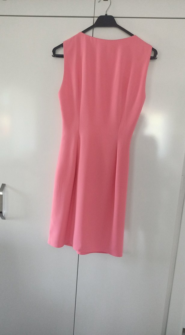 Pudra Pilili Midi V Yakalı Kadın Elbise - Görsel 3