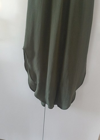 Kadın Kolsuz V Yaka Haki Uzun Elbise - Görsel 5