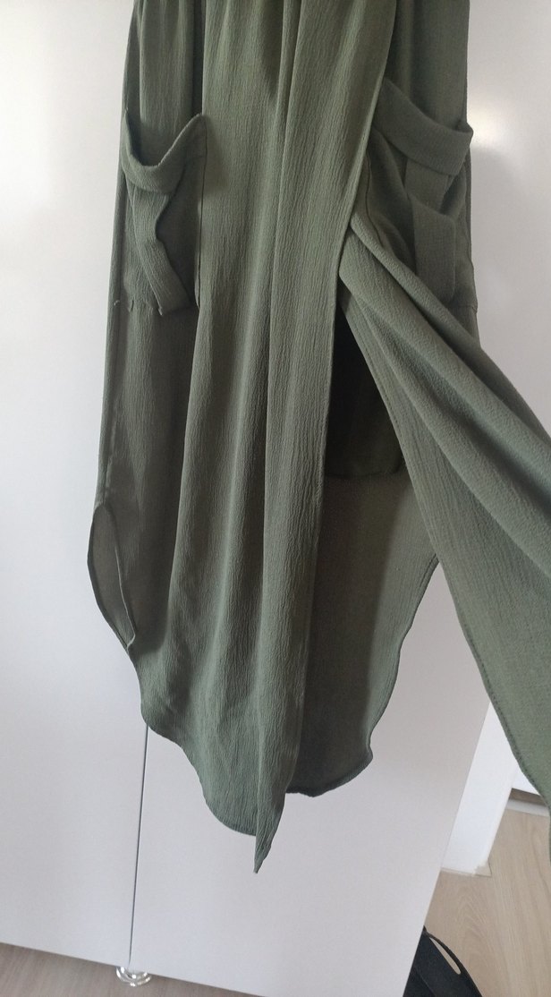 Kadın Kolsuz V Yaka Haki Uzun Elbise - Görsel 2