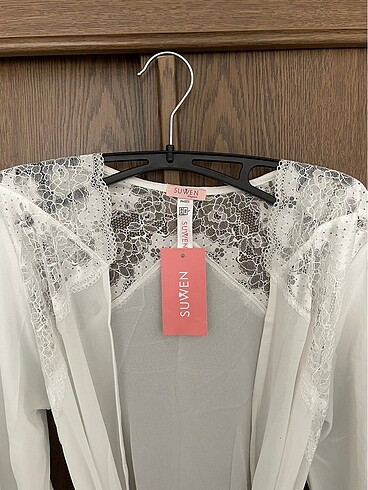l Beden beyaz Renk Suwen Bride Sabahlık Gecelik Set