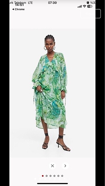 H&M yeşil desenli uzun elbise xs beden s ve m giyene de rahatlık