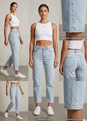 Diğer Duz Paca Acik Mavi Denim Kadin Jean
