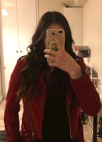 Kırmızı Süet Kadın Deri Ceket - Görsel 2