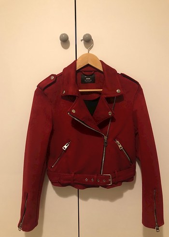 Kırmızı Süet Kadın Deri Ceket - Görsel 4