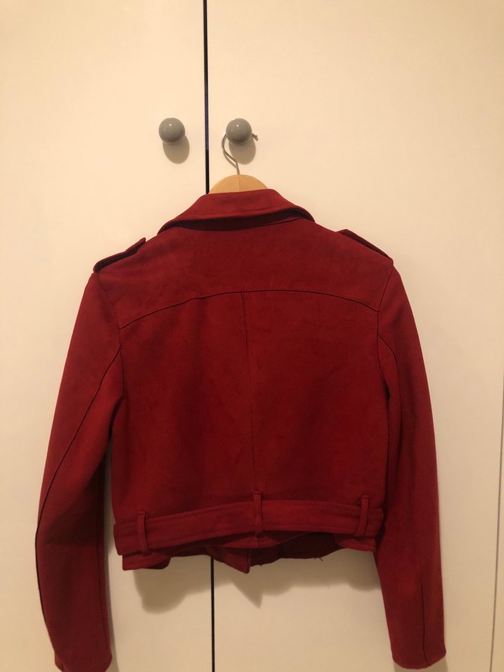 Kırmızı Süet Kadın Deri Ceket - Görsel 5