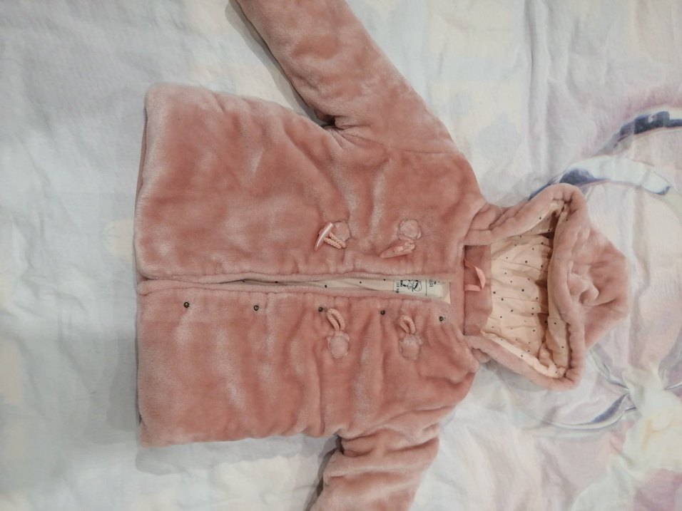 Kız Çocuk Pembe Kapüşonlu Kürklü Mont - Görsel 4