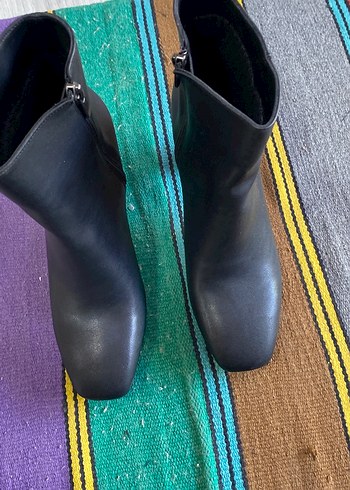 Siyah Deri Kadın Botları, Kalın Topuklu topuk 9 cm - Görsel 2