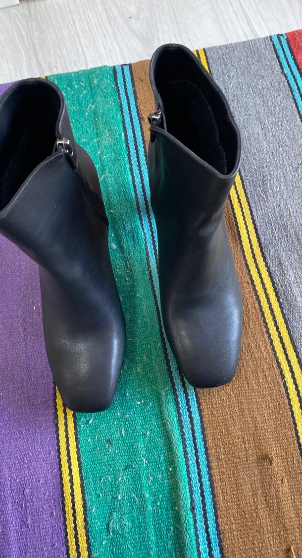 Siyah Deri Kadın Botları, Kalın Topuklu topuk 9 cm - Görsel 2