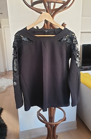 Siyah dantel detay Sweatshirt 