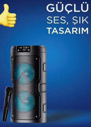 Renkli Mavi Bluetooth Hoparlör mikrofon hediyeli kareokeli
