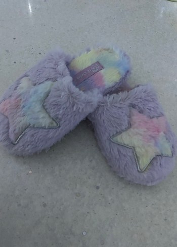 Kızlar için Mor Peluş Bağlama Desenli Terlik çocuk - Görsel 4