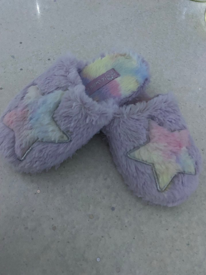 Kızlar için Mor Peluş Bağlama Desenli Terlik çocuk - Görsel 4