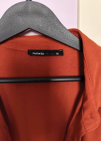 Düğmeli Uzun Turuncu Gömlek Elbise - Görsel 6