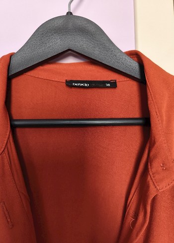 Düğmeli Uzun Turuncu Gömlek Elbise - Görsel 7