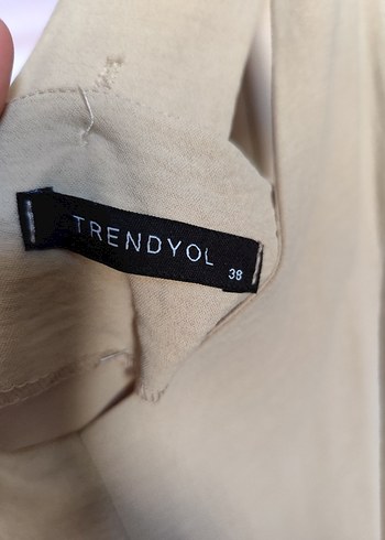 Bej Keten Kadın Uzun Tulum V Yaka - Görsel 2