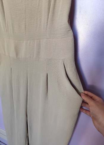 Bej Keten Kadın Uzun Tulum V Yaka - Görsel 8