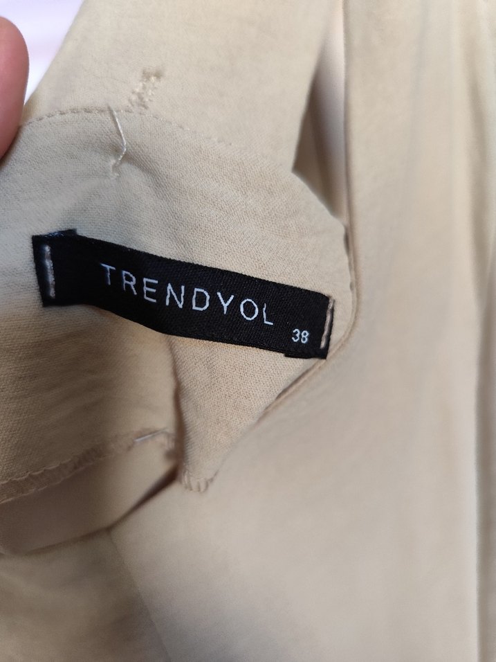 Bej Keten Kadın Uzun Tulum V Yaka - Görsel 2