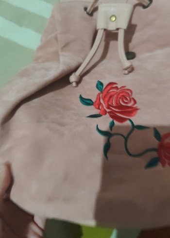 Nakışlı Pembe Süet Kadın Sırt Çantası - Görsel 3