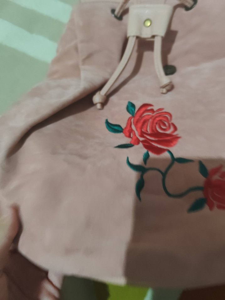 Nakışlı Pembe Süet Kadın Sırt Çantası - Görsel 3