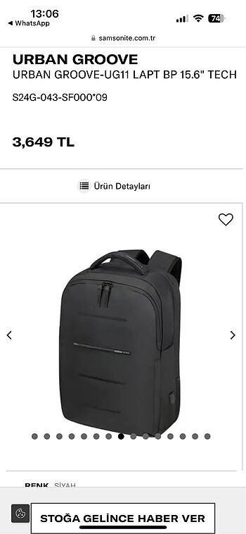 Beden siyah Renk Samsonite sırt çantası sıfır ambalajında