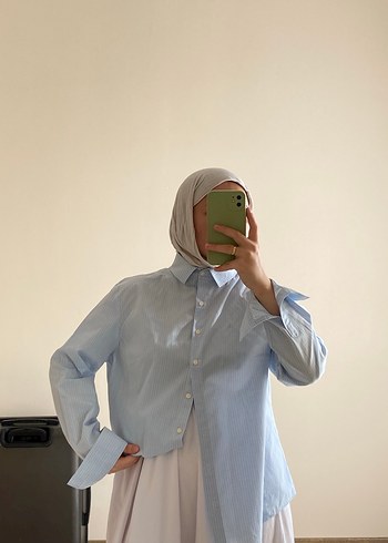 Zara Mavi Pamuklu Uzun Kollu Salaş Gömlek