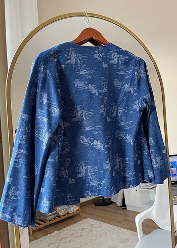 Mavi Bağcıklı Hamile Denim Bluz - Görsel 4