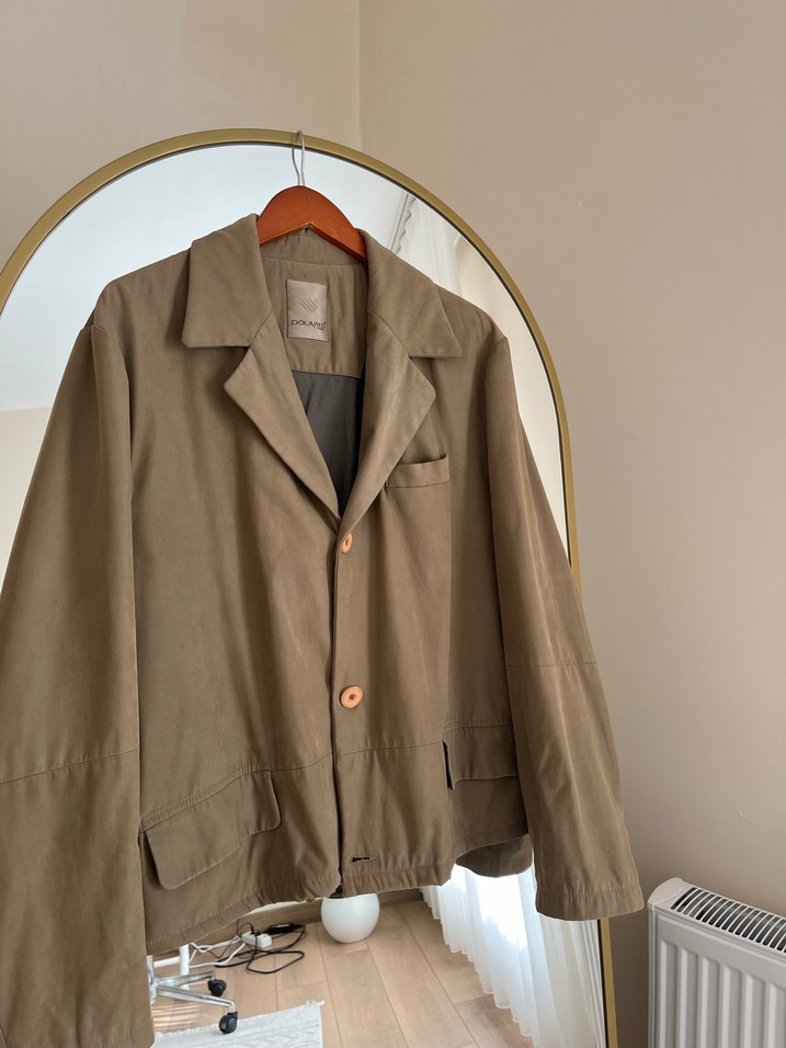 Düğmeli Bej Süet Erkek Ceket - Görsel 5