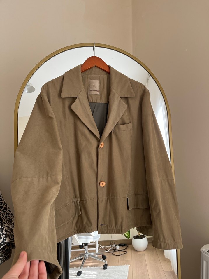 Düğmeli Bej Süet Erkek Ceket - Görsel 4