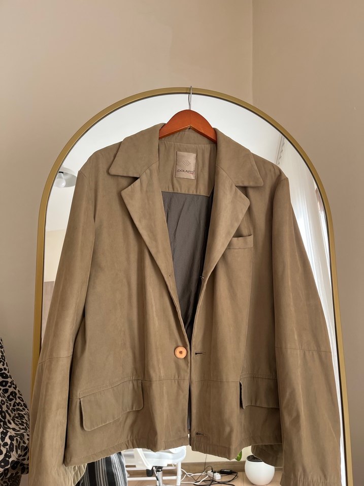 Düğmeli Bej Süet Erkek Ceket - Görsel 2