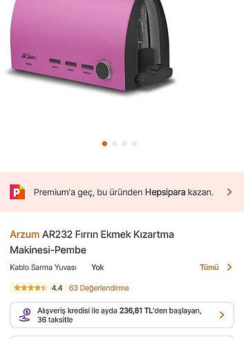 Arzum pembe ekmek kızartma makinesi