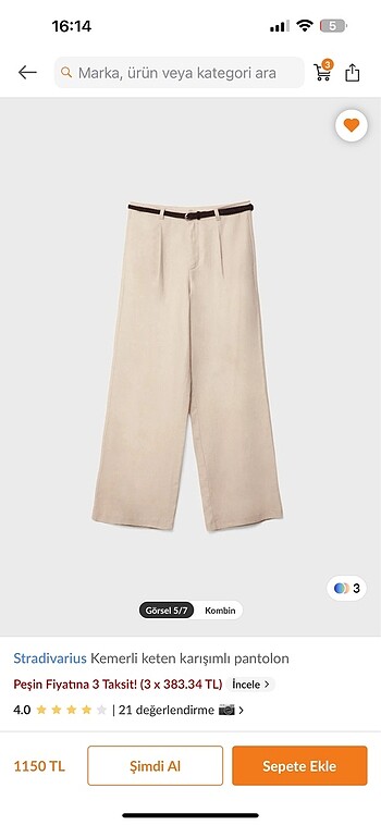 Stradivarius keten pantolon etiketli