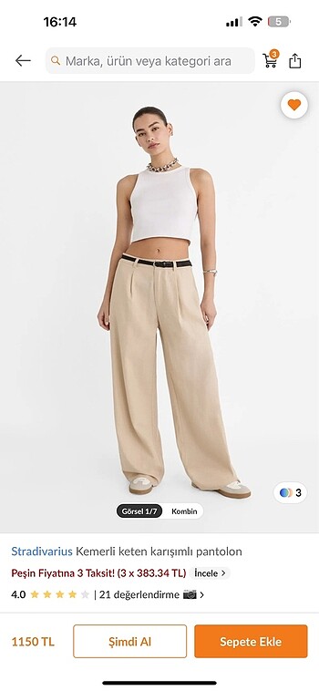 Stradivarius Stradivarius keten pantolon etiketli