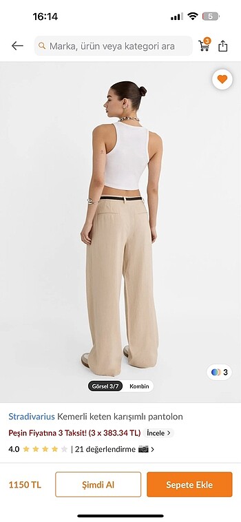 38 Beden ten rengi Renk Stradivarius keten pantolon etiketli