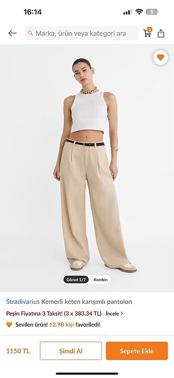 38 Beden Stradivarius keten pantolon etiketli