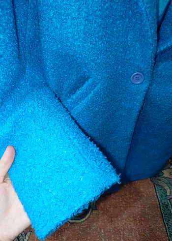 Mavi Midi Kadın Düğmeli Street Wear Kaban - Görsel 6