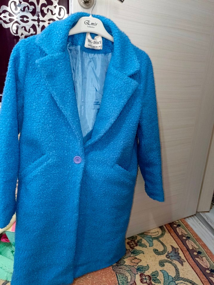 Mavi Midi Kadın Düğmeli Street Wear Kaban - Görsel 2