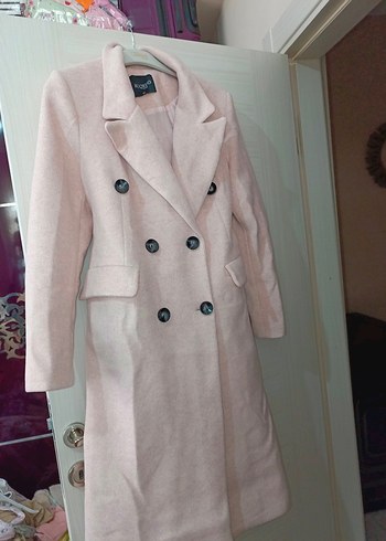 Pembe Uzun Düğmeli Kadın Kaban - Görsel 2