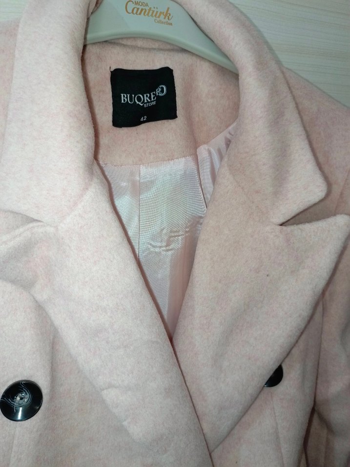 Pembe Uzun Düğmeli Kadın Kaban - Görsel 4