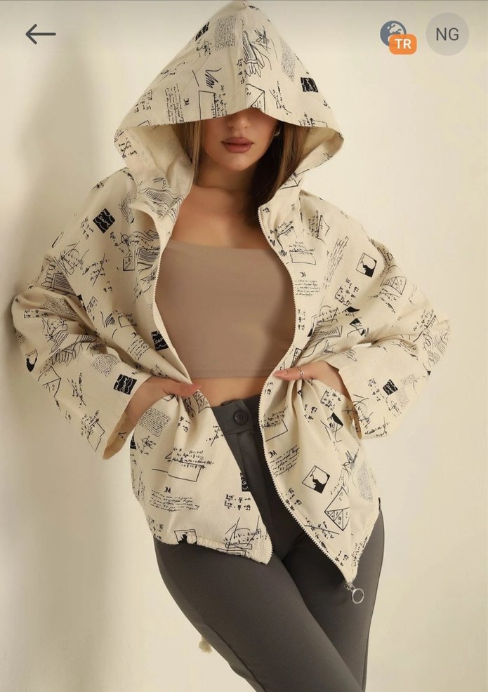 Fermuarlı Baskılı  Kadın Ceket - Görsel 3