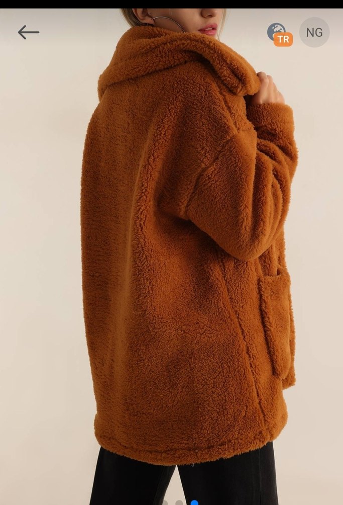 Kahverengi Midi Peluş Kadın Mont - Görsel 3