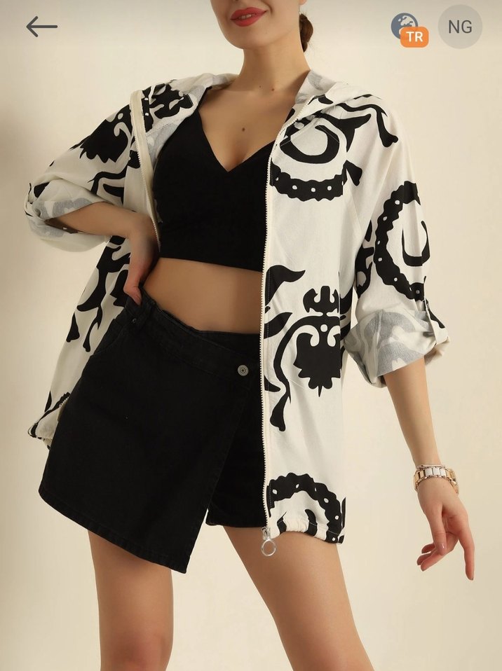 Siyah Beyaz Baskılı Kadın Ceket - Görsel 2