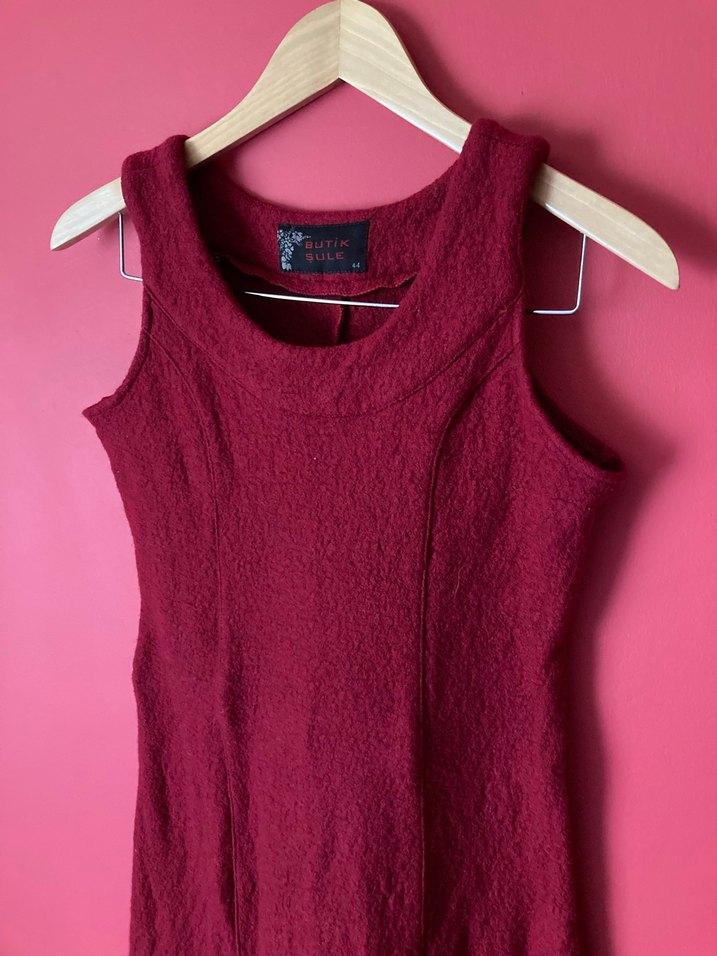 Şule Butik Bordo Kadın Kolsuz Yün Elbise - Görsel 2