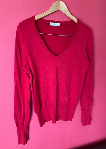 Kırmızı V Yaka Colins Kadın Triko - Görsel 2